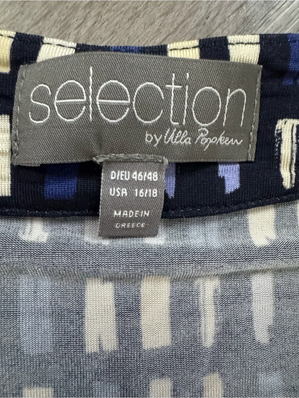 Ulla Popken Navy and Cream Printed Long Sleeve Top
